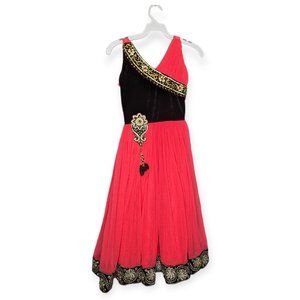 Merat Bollywood Style Beautiful Beaded Black & Coral Red Dress Size Small